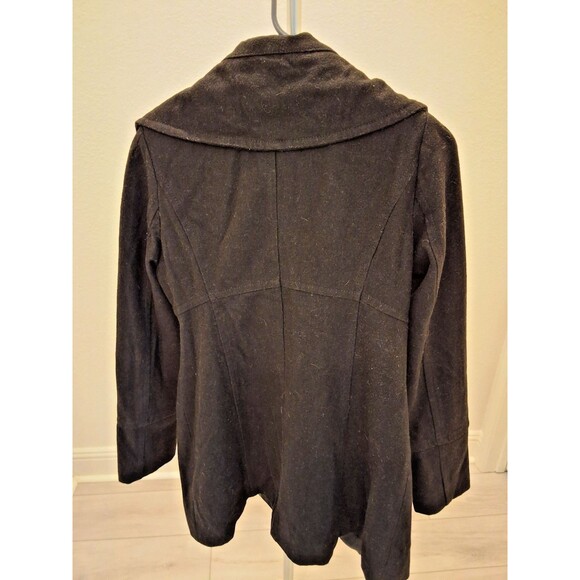 Guess Black Double Breasted Peacoat Wide Shawl Collar Fitted Wool Blend S 2000s - Picture 3 of 8